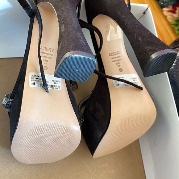 New SCHUTZ peaky platforms Shoes black suede rhinestone high heels 10 Revolve - Picture 15 of 15